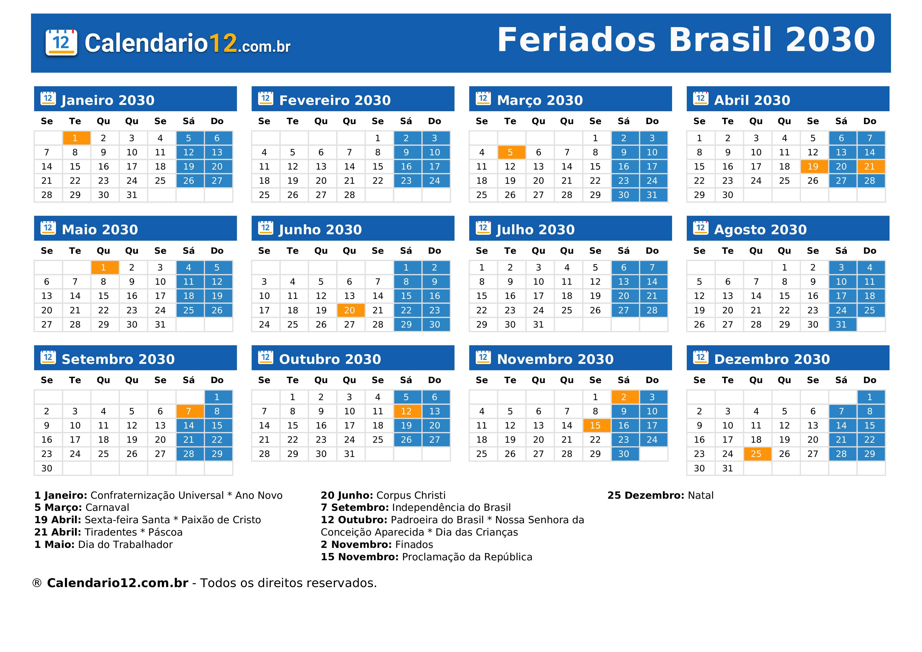 Feriados 2030