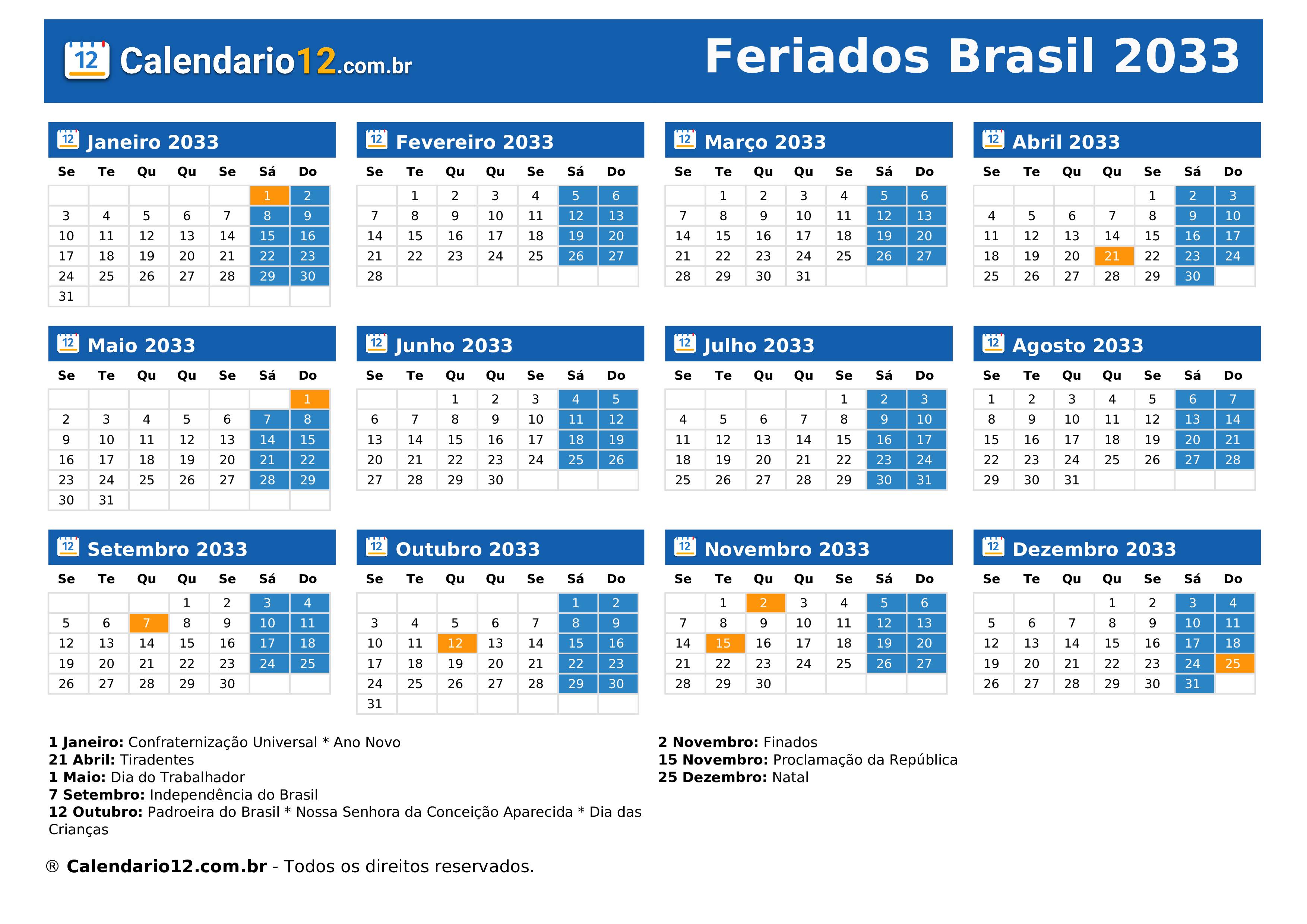 Feriados 2033