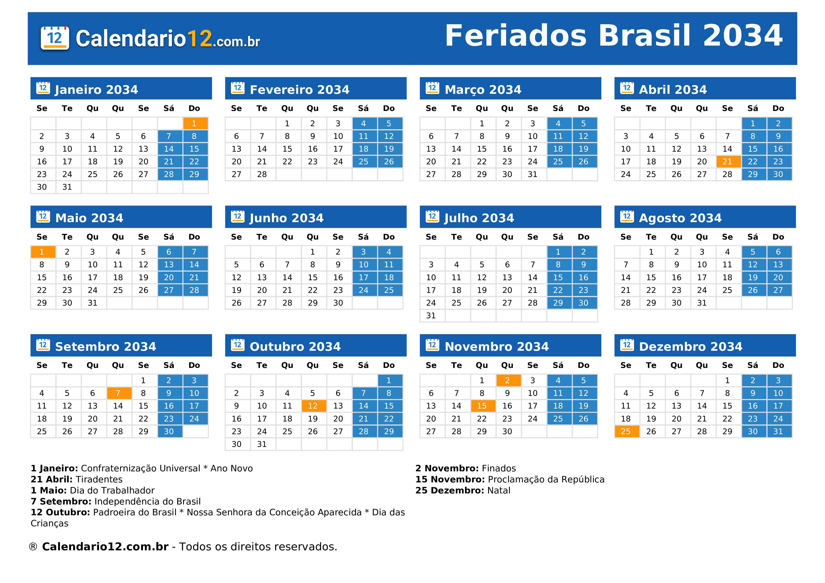Feriados 2034