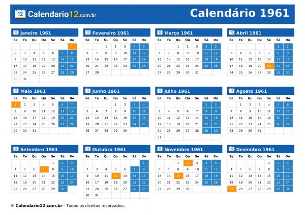 Calendário 1961