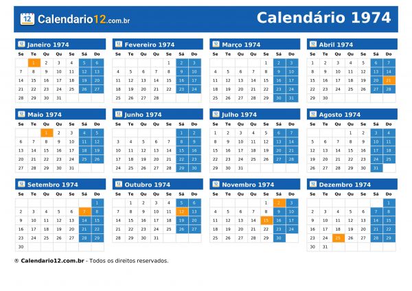 Calendário 1974