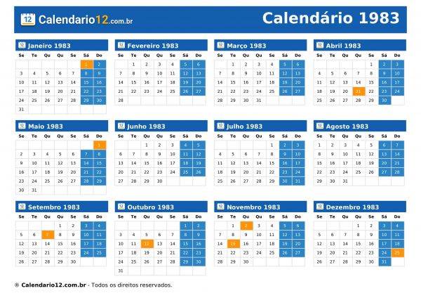 Calendário 1983