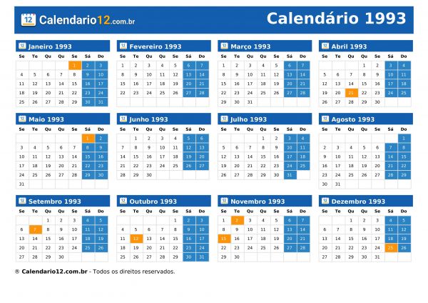 Calendário 1993