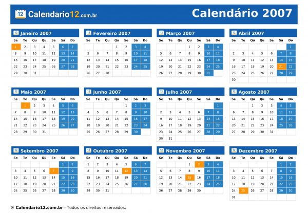 Calendário 2007