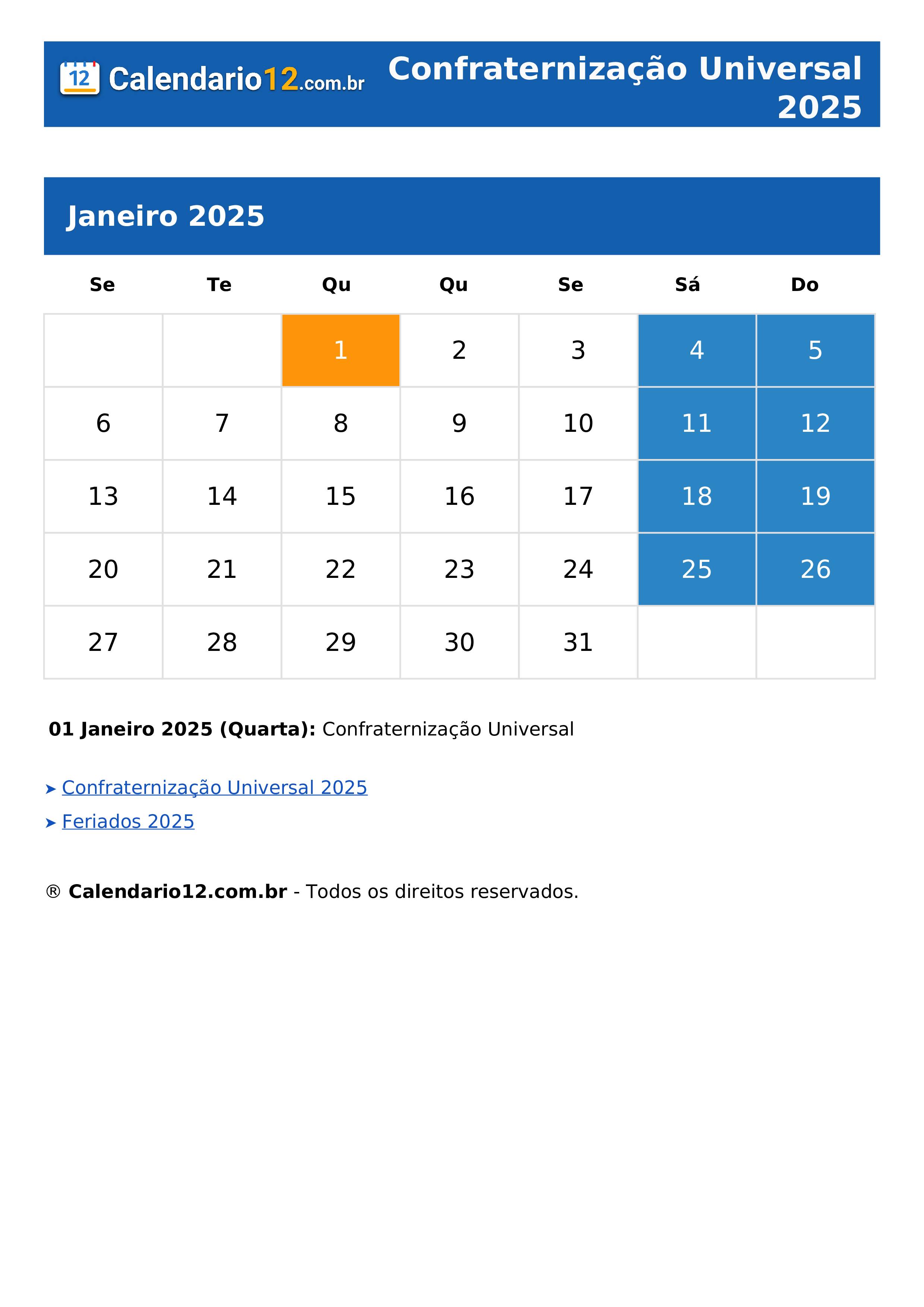 Confraternização Universal 2025