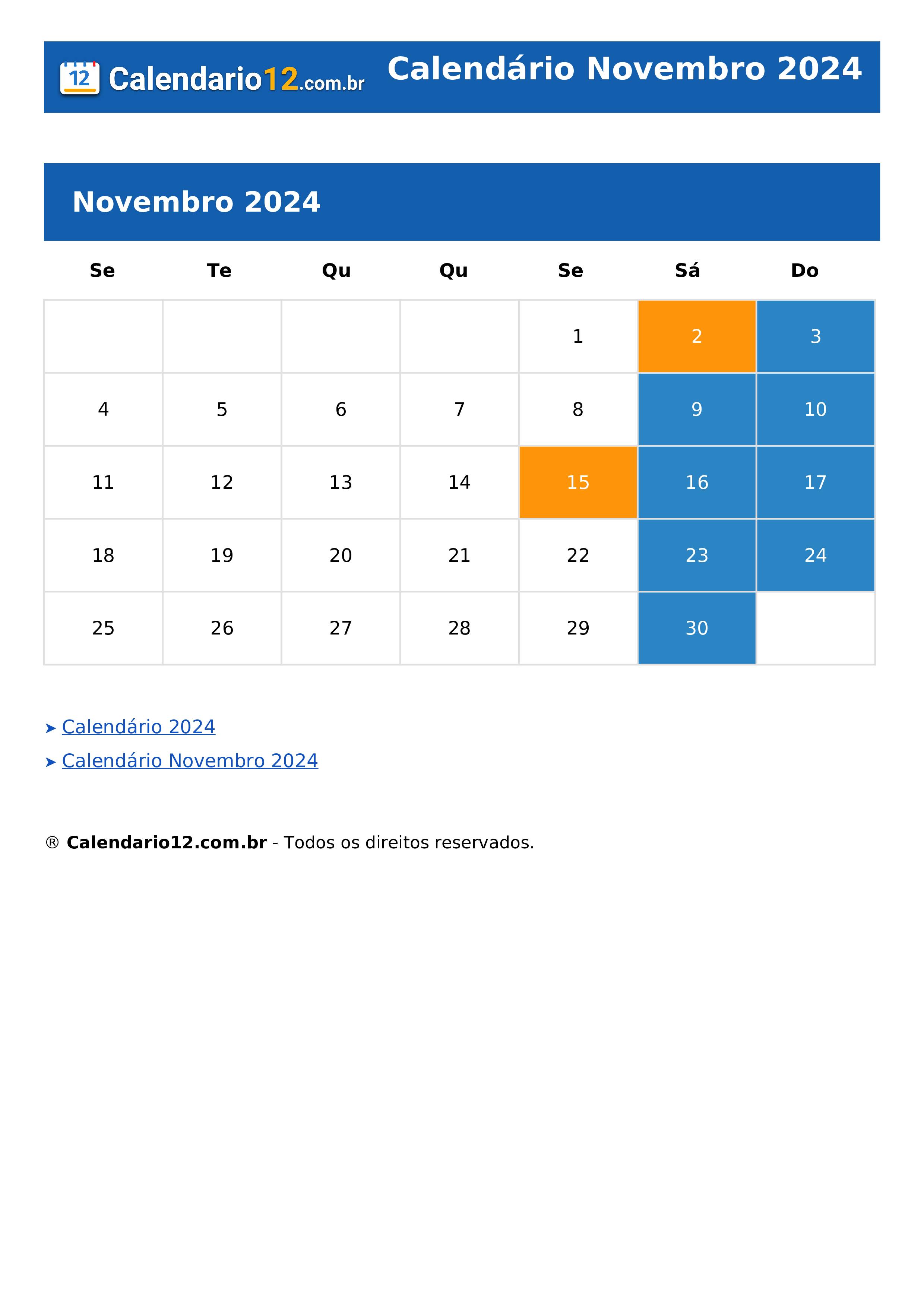 Calendário Novembro 2024