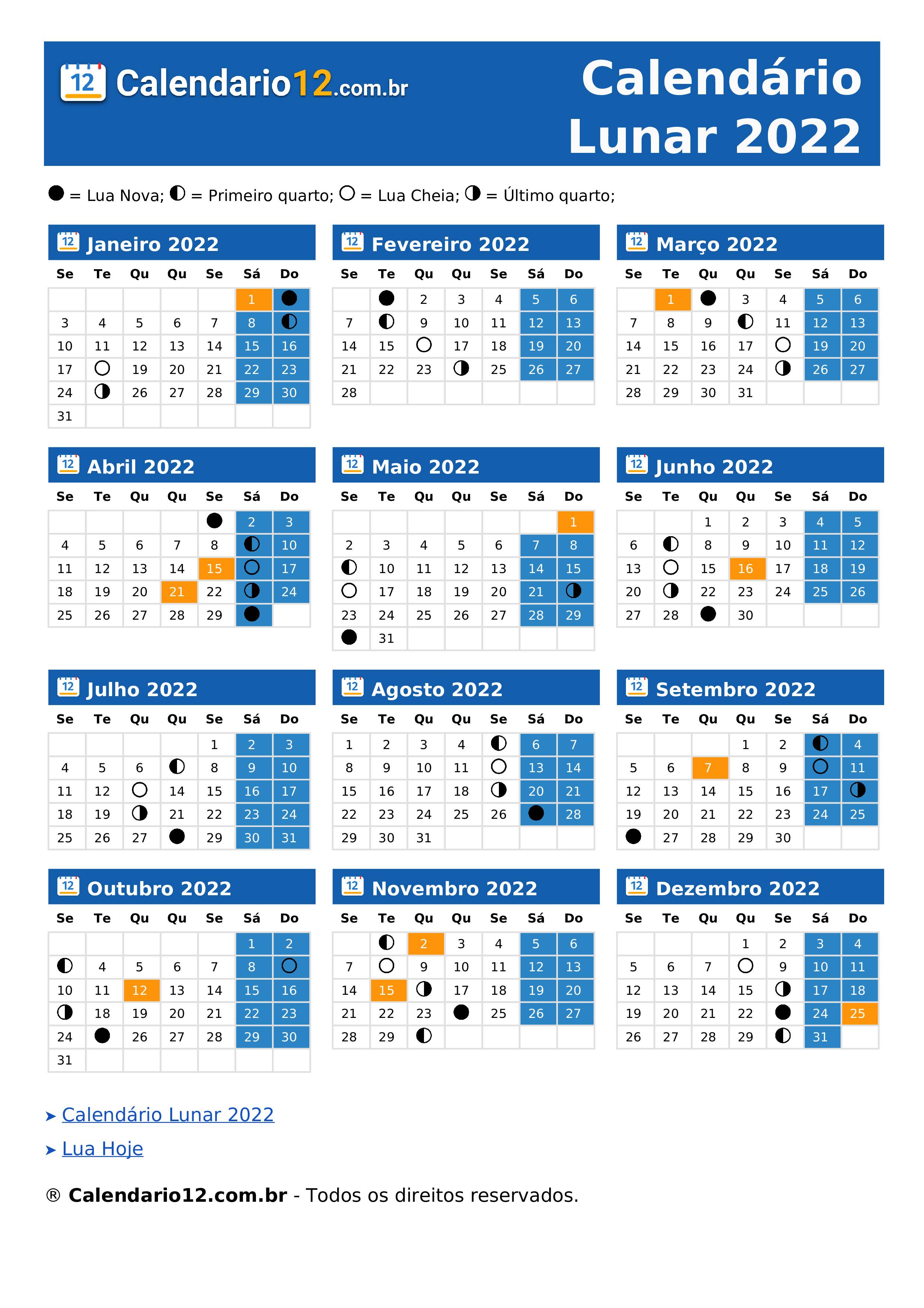 Calendário Lunar Novembro 2022 ⬅️ — Calendario12.com.br